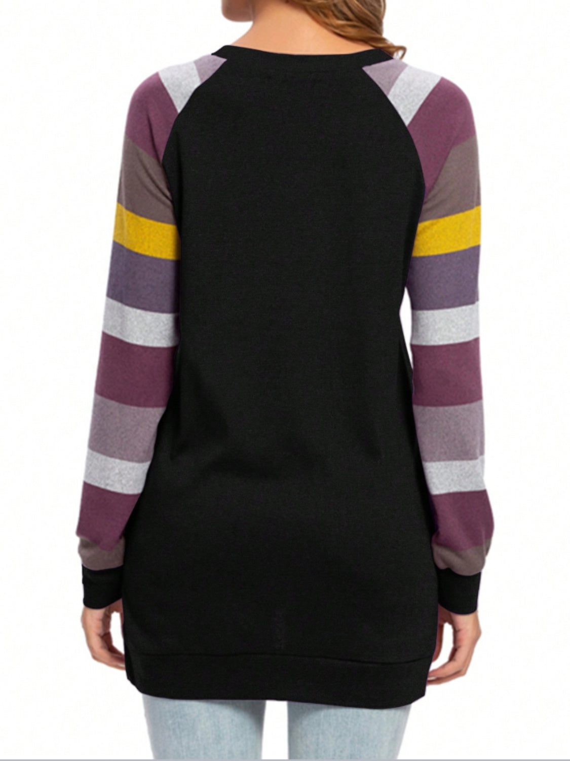 Color Block Round Neck Long Sleeve T-Shirt-Angel Casuals
