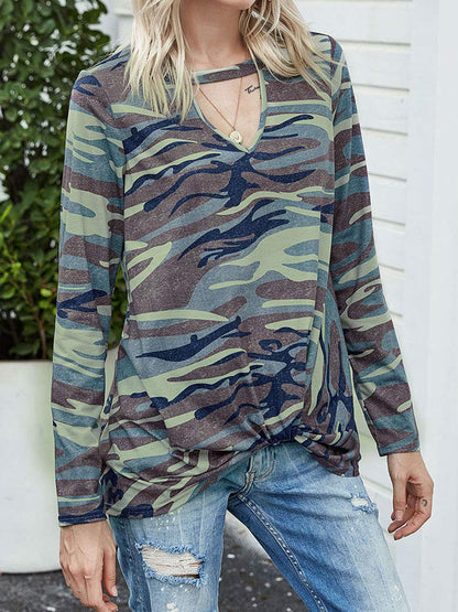 Cutout Round Neck Long Sleeve T-Shirt-Angel Casuals