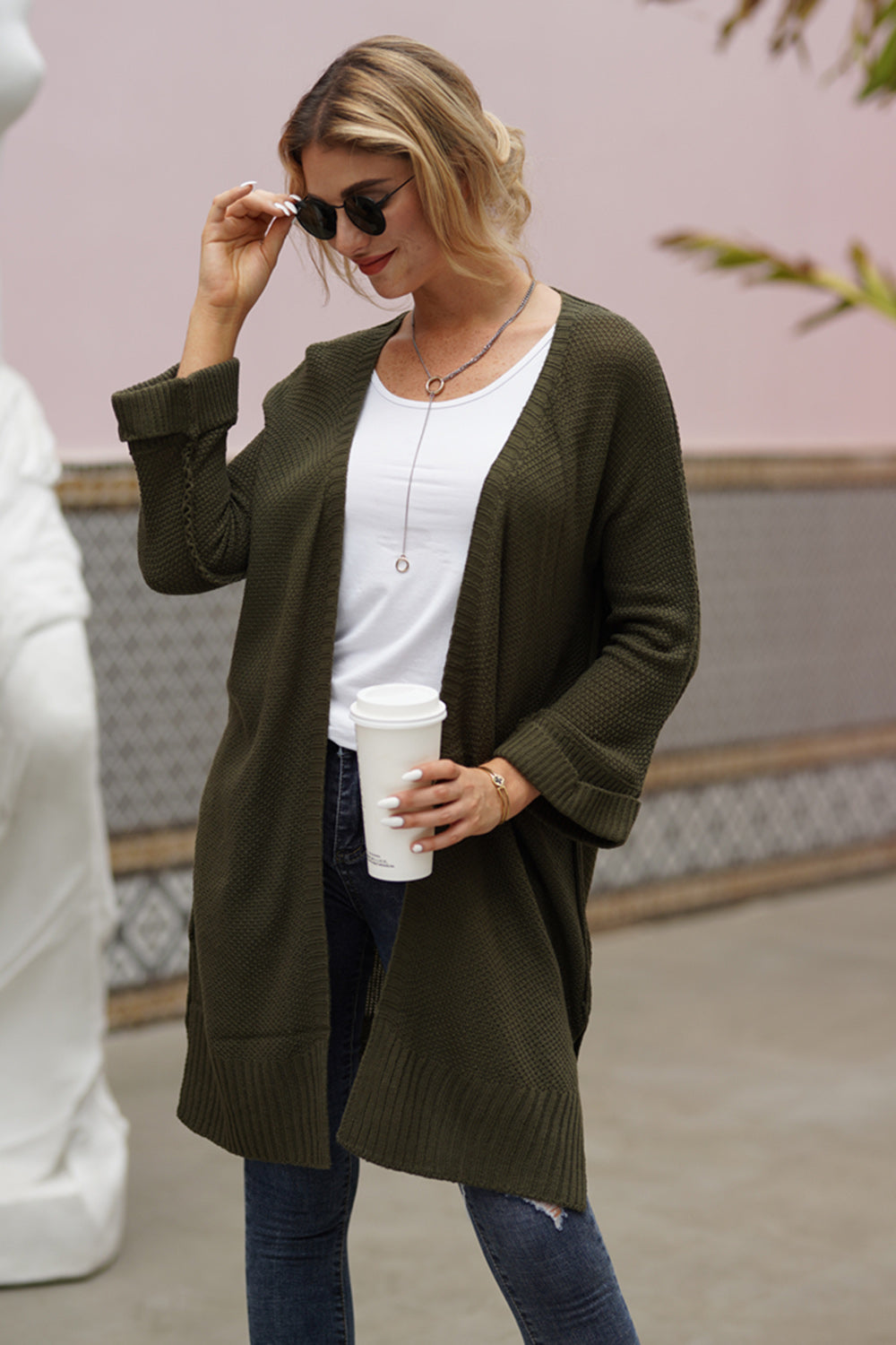 Open Front Long Sleeve Cardigan-Angel Casuals