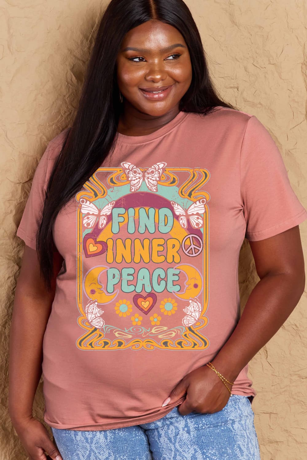 Simply Love Full Size FIND INNER PEACE Graphic Cotton T-Shirt-Angel Casuals