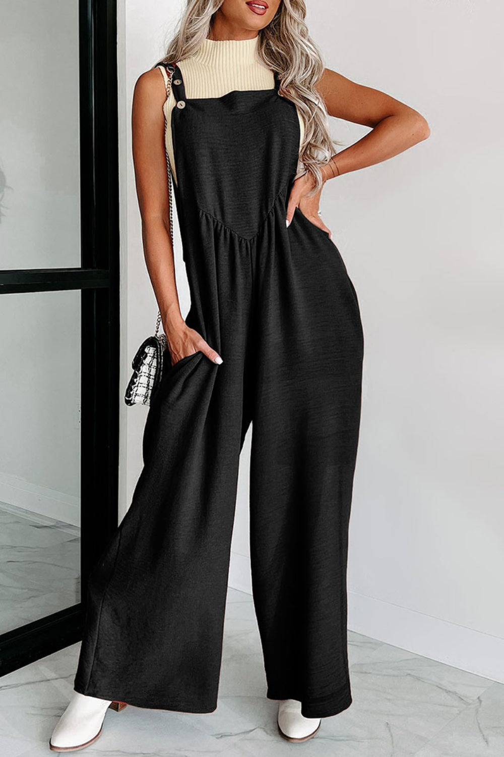 Square Neck Wide Strap Jumpsuit-Angel Casuals