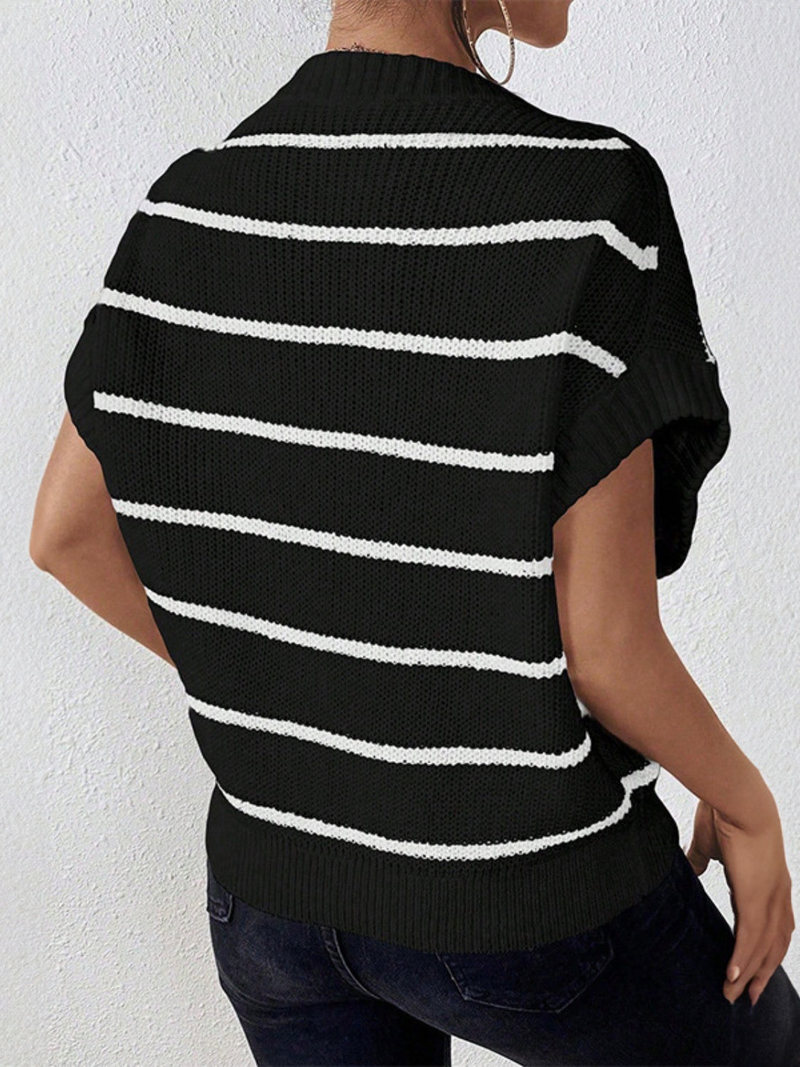 Striped Round Neck Short Sleeve Knit Top-Angel Casuals