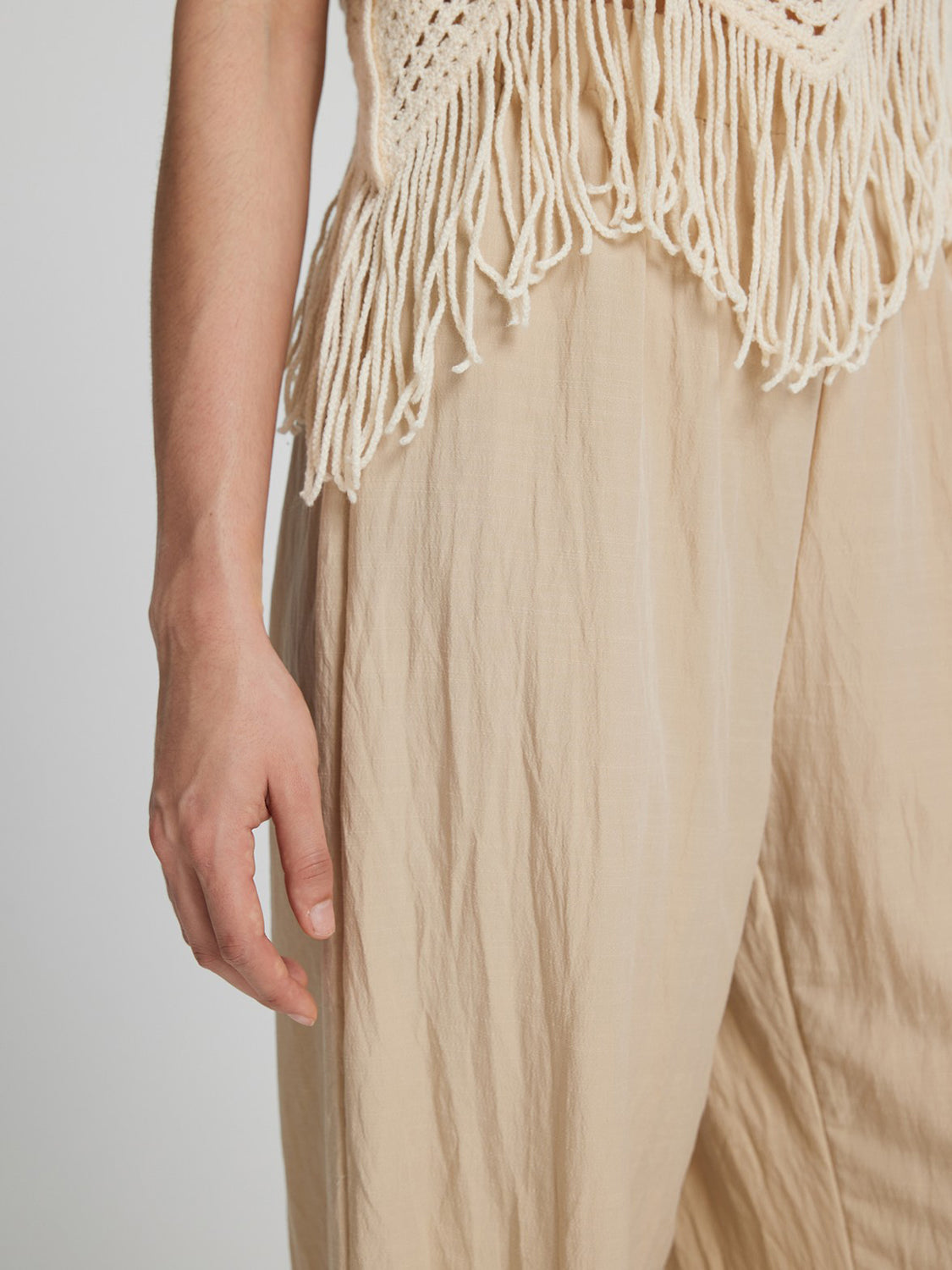 Fringe Hem Wide Leg Long Pants-Angel Casuals