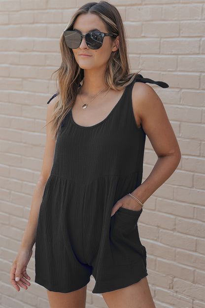 Scoop Neck Tie Shoulder Romper-Angel Casuals