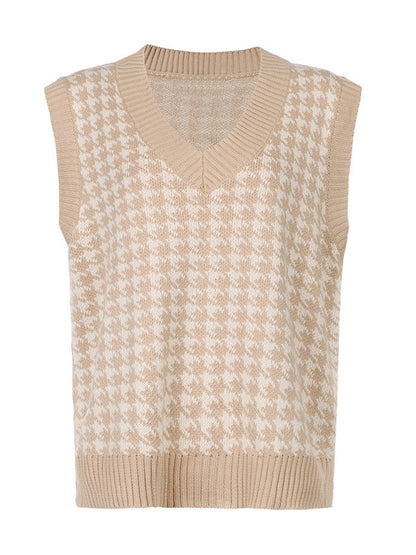Houndstooth V-Neck Sweater Vest-Angel Casuals