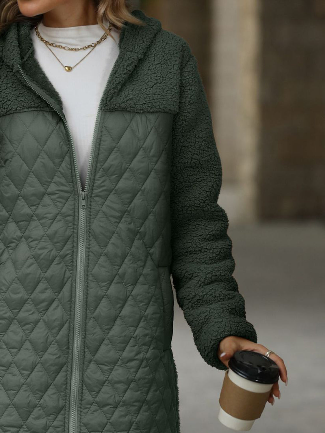 Texture Zip Up Long Sleeve Hooded Coat-Angel Casuals
