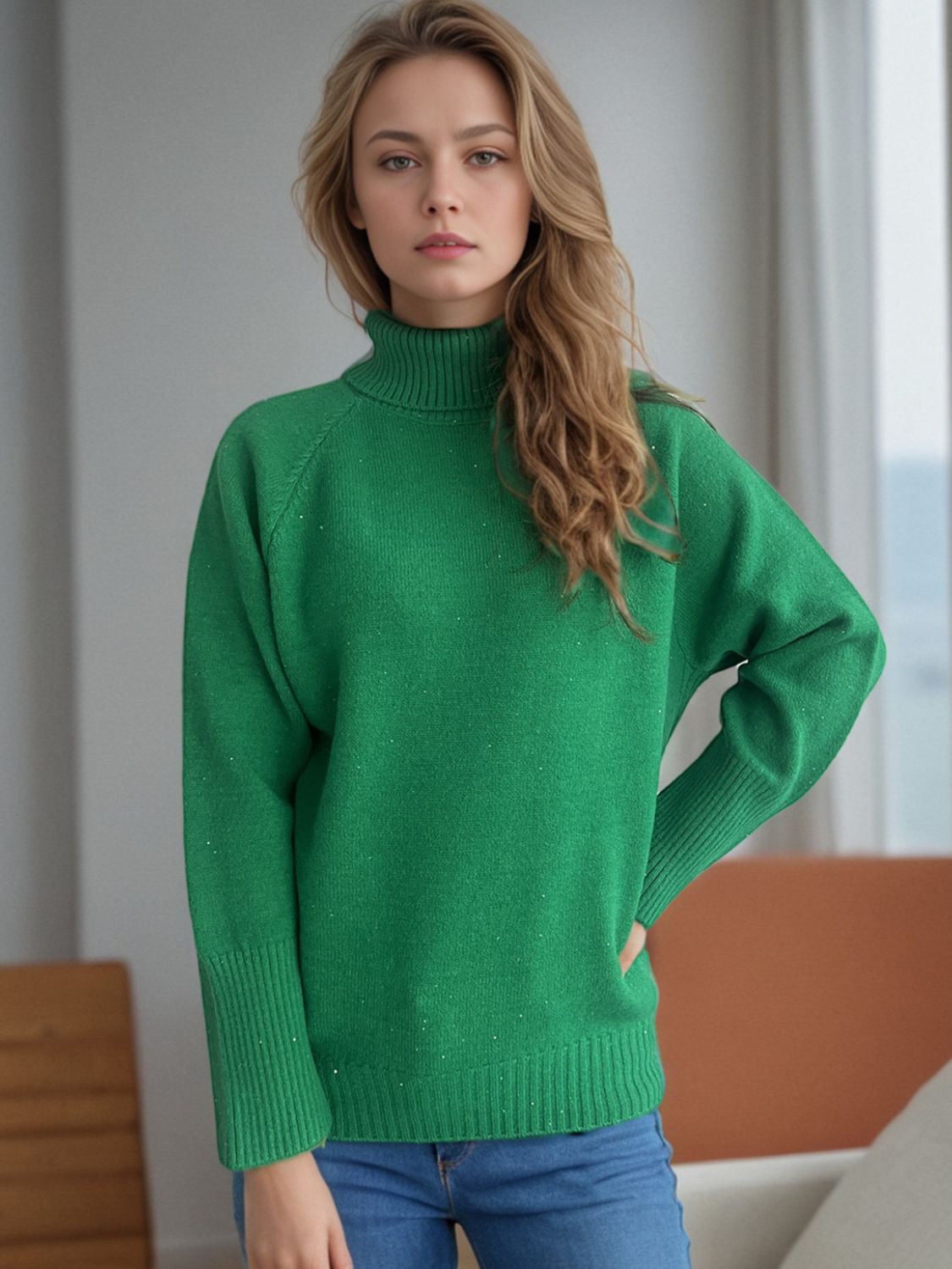 Turtleneck Raglan Sleeve Sweater-Angel Casuals