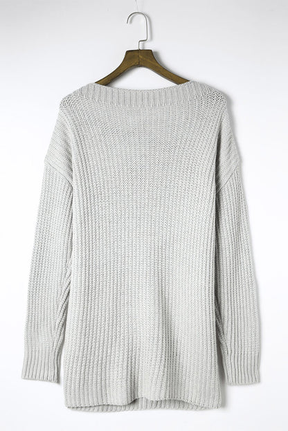 Side Slit Boat Neck Long Sleeve Sweater-Angel Casuals