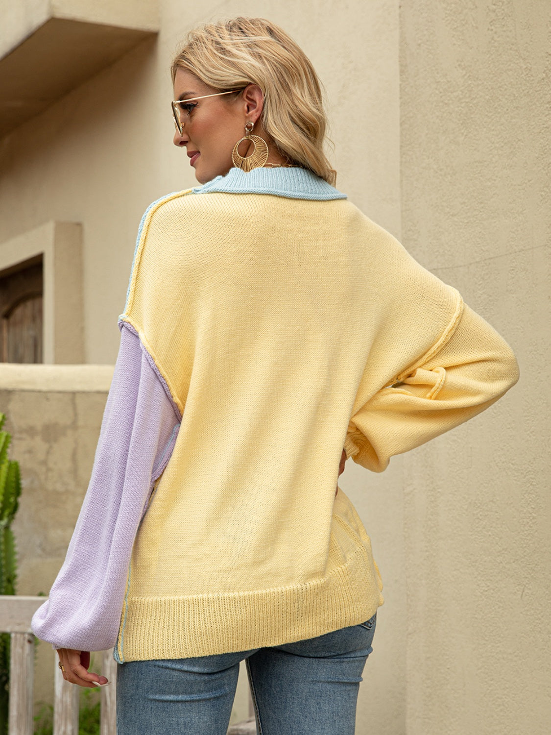 Angel Wings Color Block Dropped Shoulder Sweater-Angel Casuals