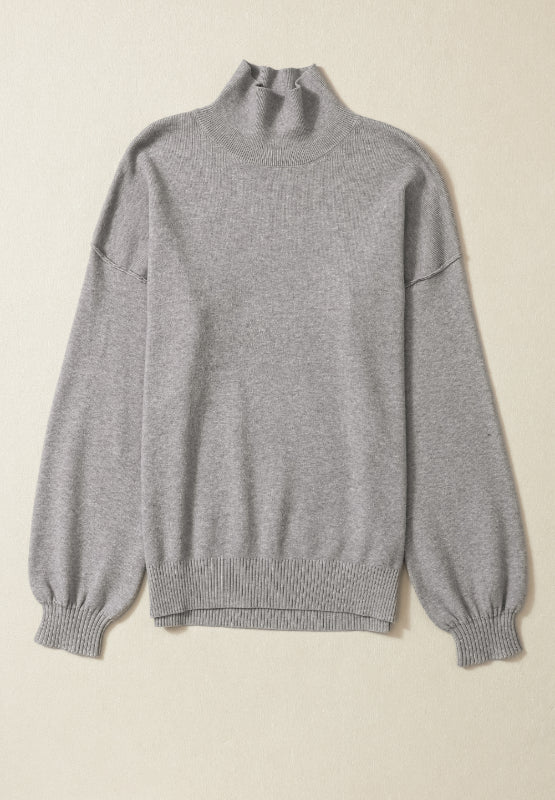 Mock Neck Dropped Shoulder Sweater-Angel Casuals