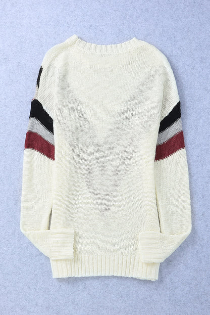 Contrast Dropped Shoulder Long Sleeve Sweater-Angel Casuals