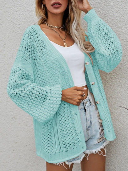 Openwork Button Front Cardigan-Angel Casuals