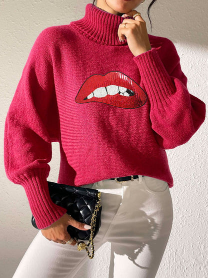 Lip Turtleneck Long Sleeve Sweater-Angel Casuals