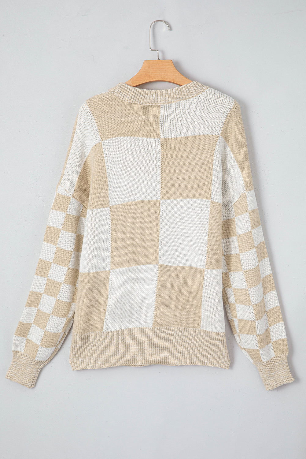 Checkered Round Neck Drop Shoulder Sweater-Angel Casuals