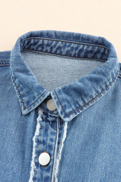 Raw Hem Color Block Denim Jacket-Angel Casuals