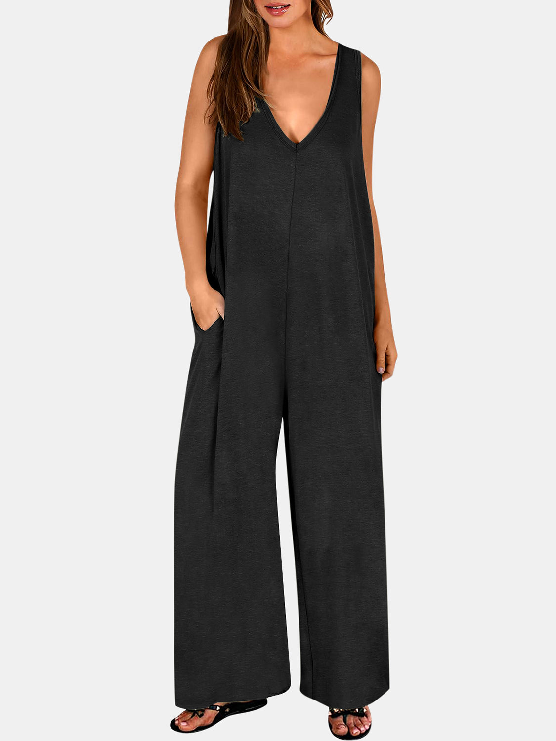 Full Size V-Neck Wide Strap Jumpsuit-Angel Casuals