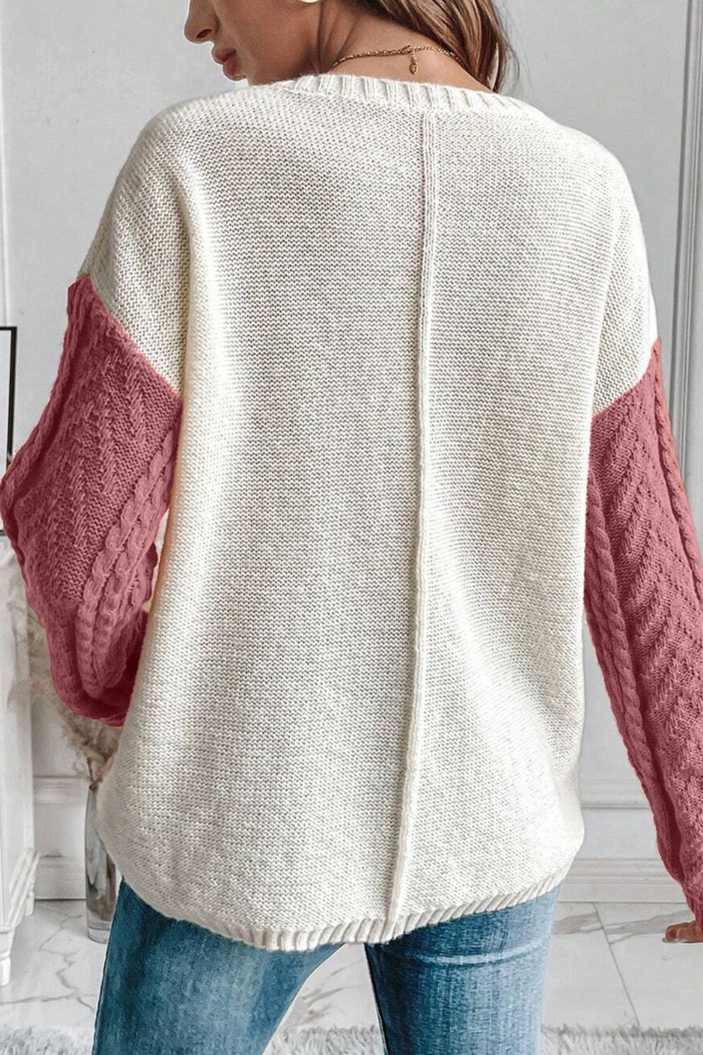 Color Block Round Neck Long Sleeve Sweater-Angel Casuals