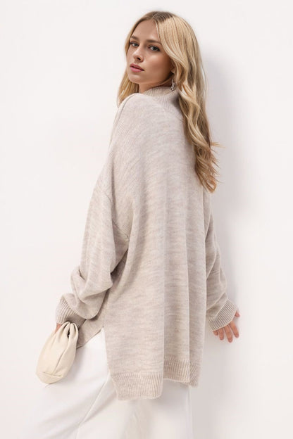 Basic Bae Side Slit Turtleneck Long Sleeve Sweater-Angel Casuals