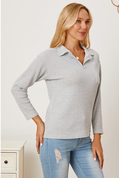 Collared Neck Dropped Shoulder T-Shirt-Angel Casuals