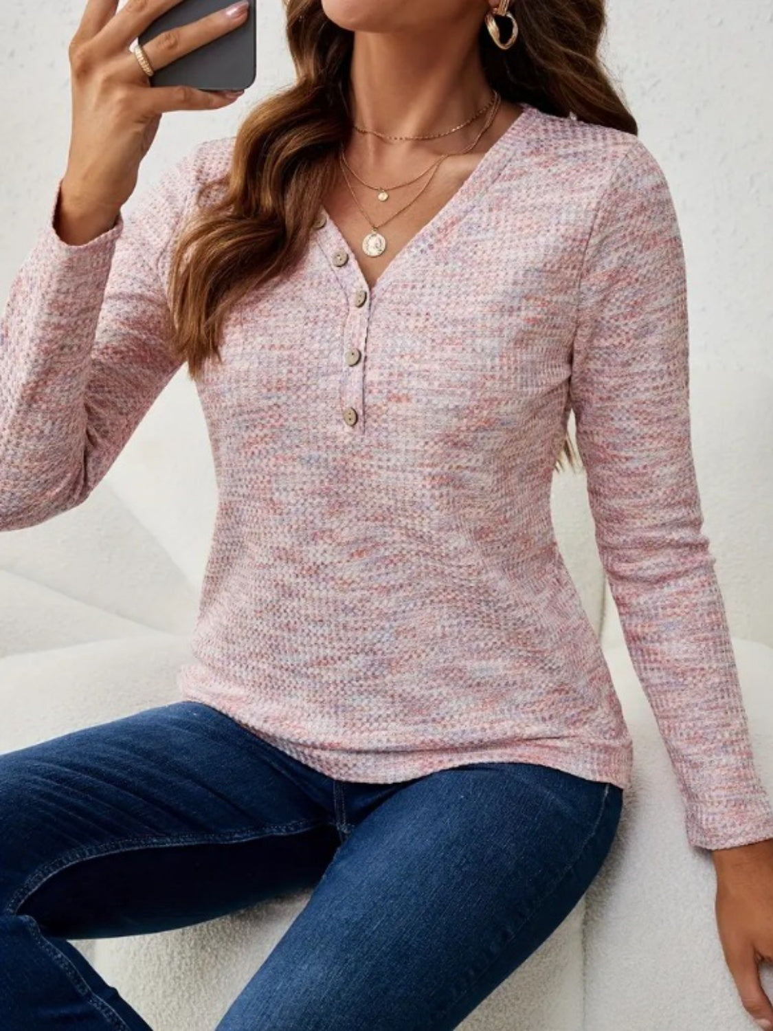V-Neck Long Sleeve T-Shirt-Angel Casuals