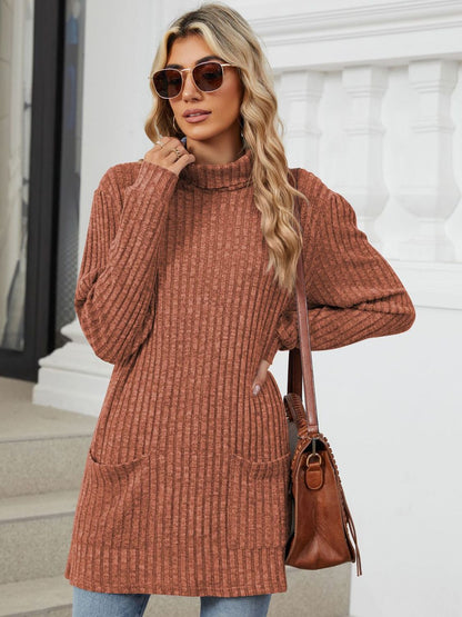 Ribbed Mock Neck Long Sleeve T-Shirt-Angel Casuals