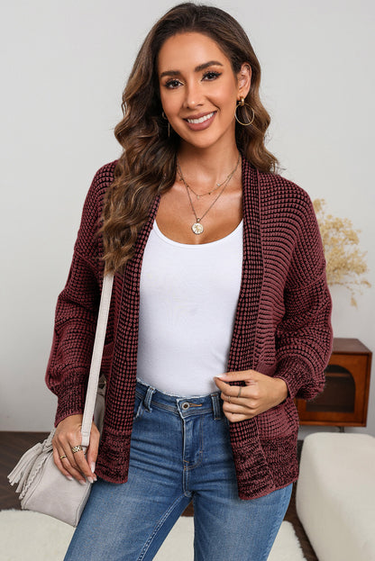 Waffle-knit Pocketed Open Front Cardigan-Angel Casuals