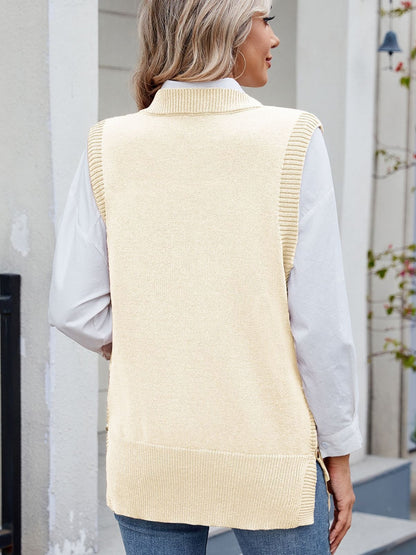 Buttoned Round Neck Sweater Vest-Angel Casuals