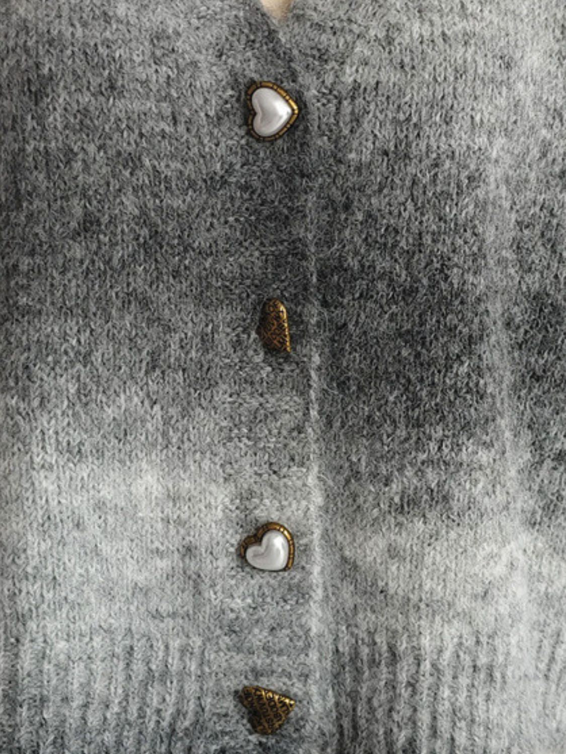 Gradient Heart Shape Button V-Neck Cardigan-Angel Casuals