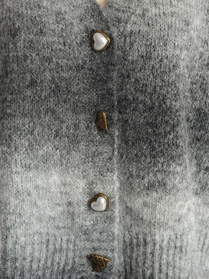 Gradient Heart Shape Button V-Neck Cardigan-Angel Casuals