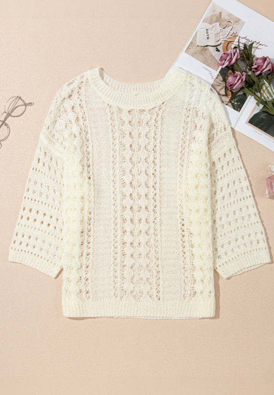 Hollow Out Drop Shoulder Sweater-Angel Casuals