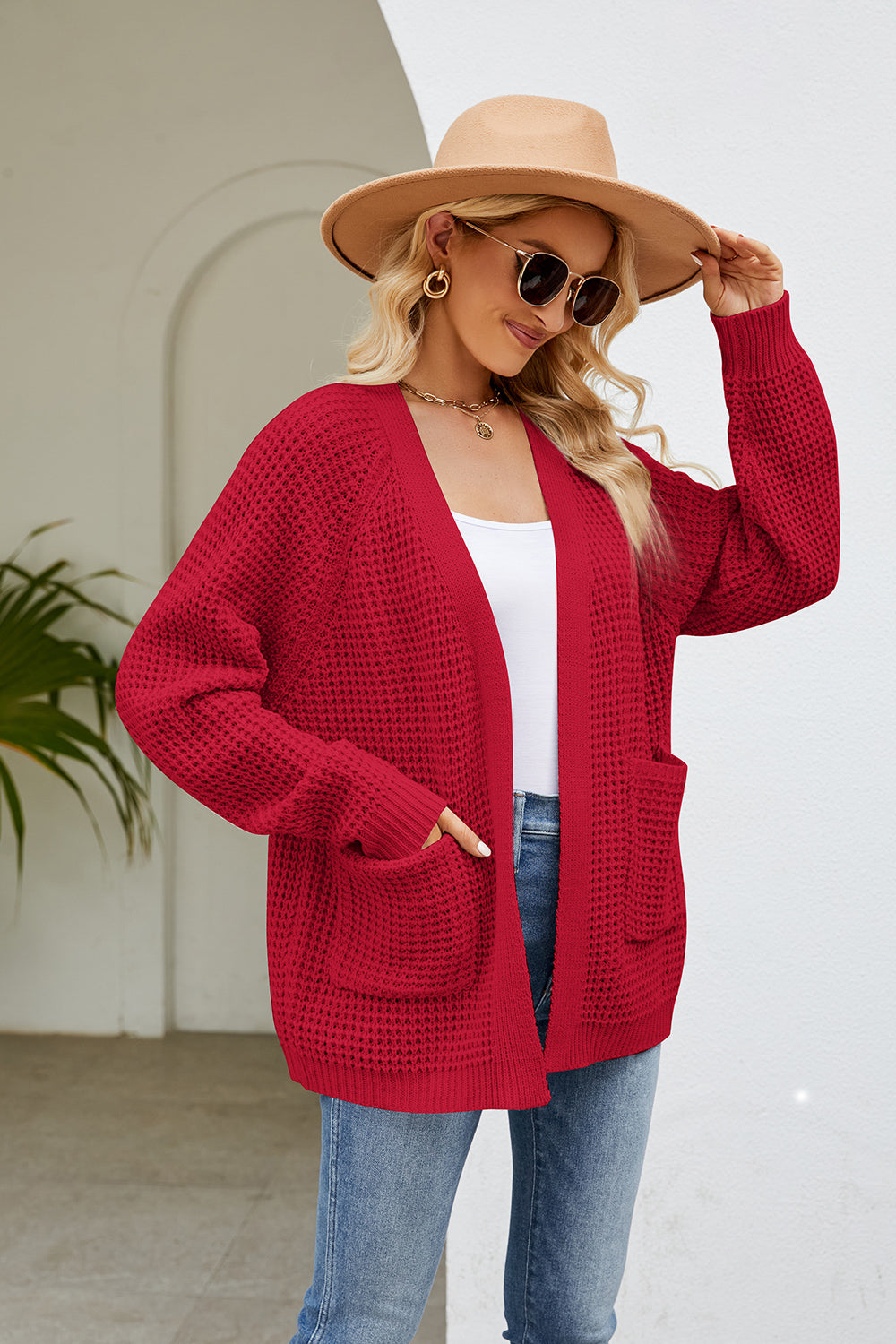 Open Front Long Sleeve Cardigan with Pockets-Angel Casuals