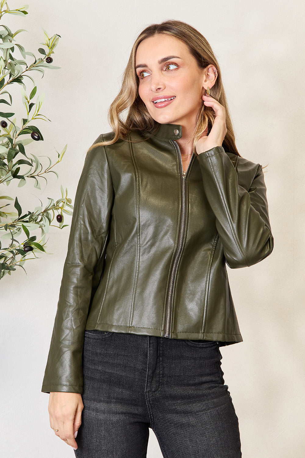Mock Neck Zip Up Jacket-Angel Casuals