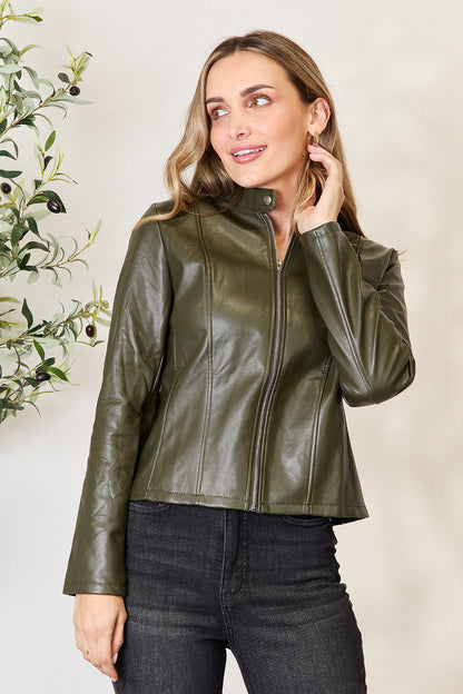 Mock Neck Zip Up Jacket-Angel Casuals
