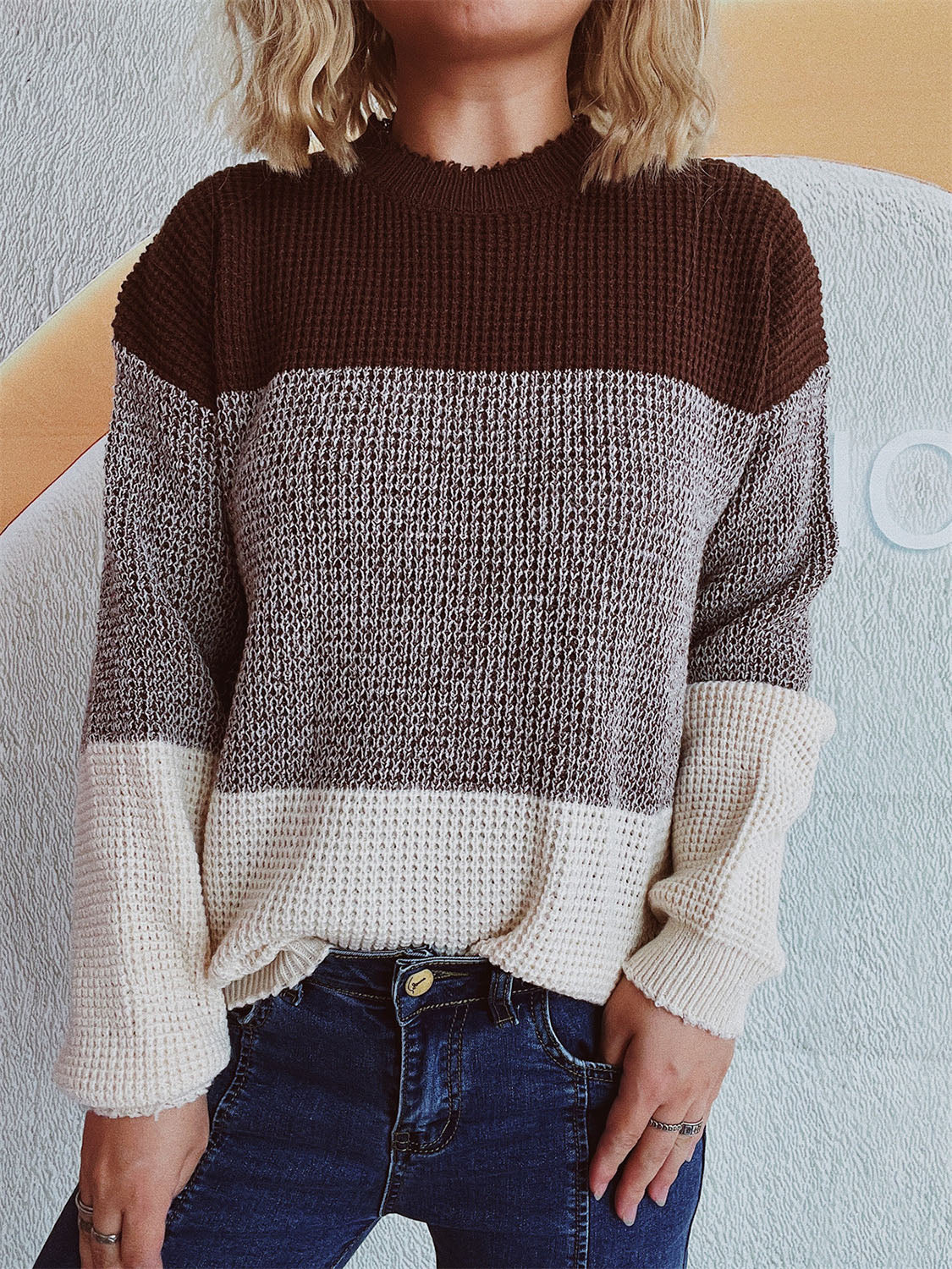 Color Block Long Sleeve Sweater-Angel Casuals