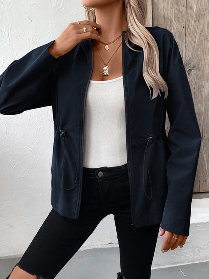 Ivy Lane Drawstring Zip Up Hooded Jacket-Angel Casuals