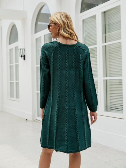 Cable-Knit Long Sleeve Sweater Dress-Angel Casuals