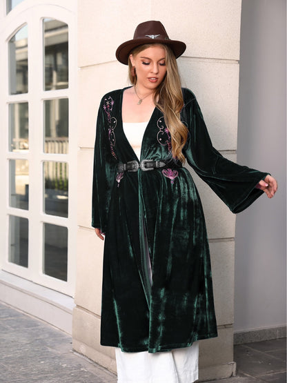 Plus Size Printed Open Front Long Sleeve Cardigan-Angel Casuals