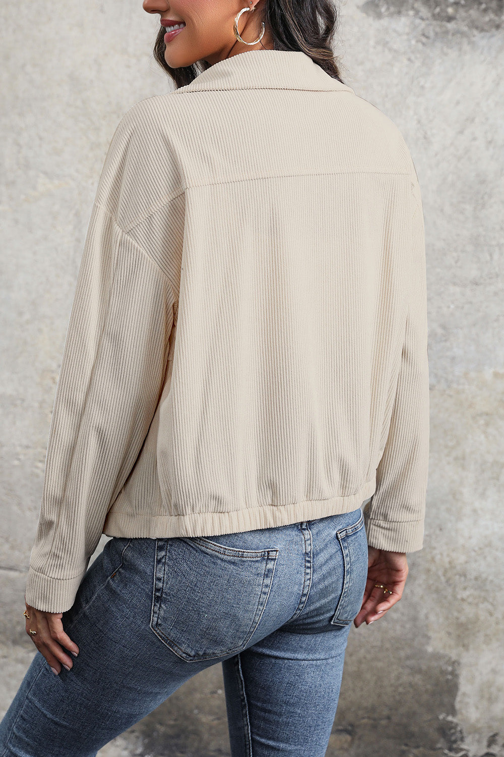 Perfee Zip Up Pocketed Collared Neck Dropped Shoulder Jacket-Angel Casuals