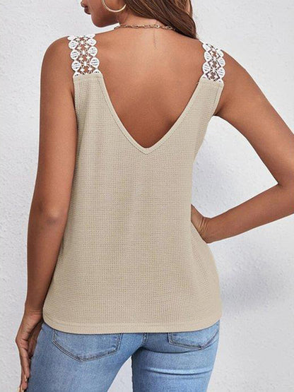 Full Size Lace Detail V-Neck Tank-Angel Casuals