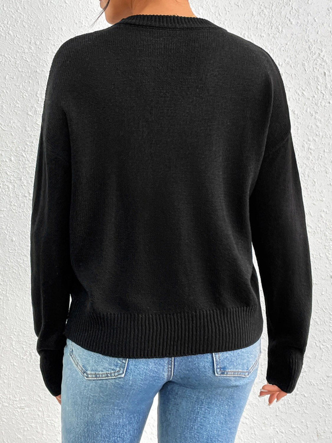 Heart Round Neck Long Sleeve Sweater-Angel Casuals