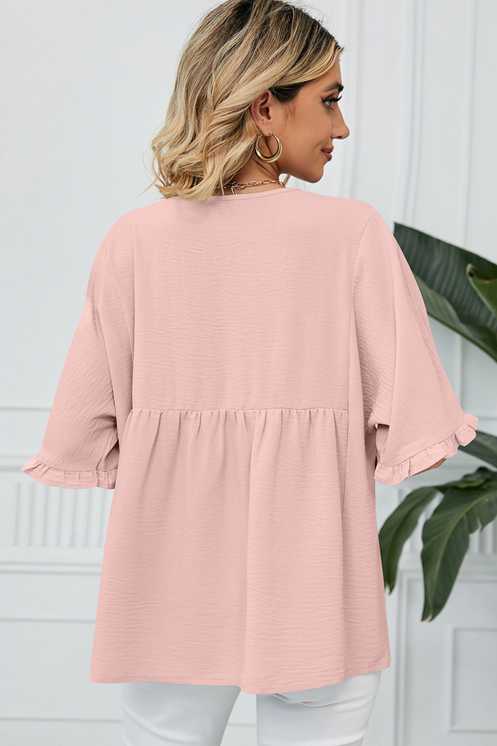 Peplum V-Neck Half Sleeve T-Shirt-Angel Casuals