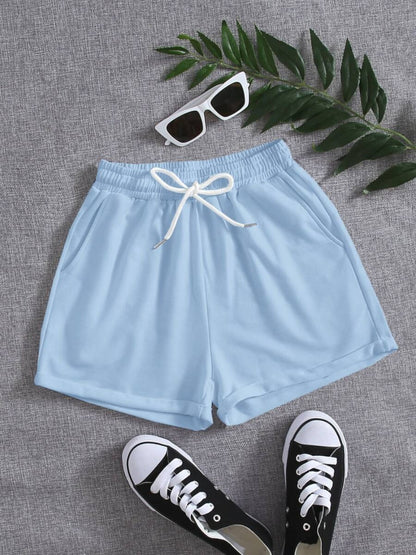 Drawstring Pocketed Elastic Waist Shorts-Angel Casuals