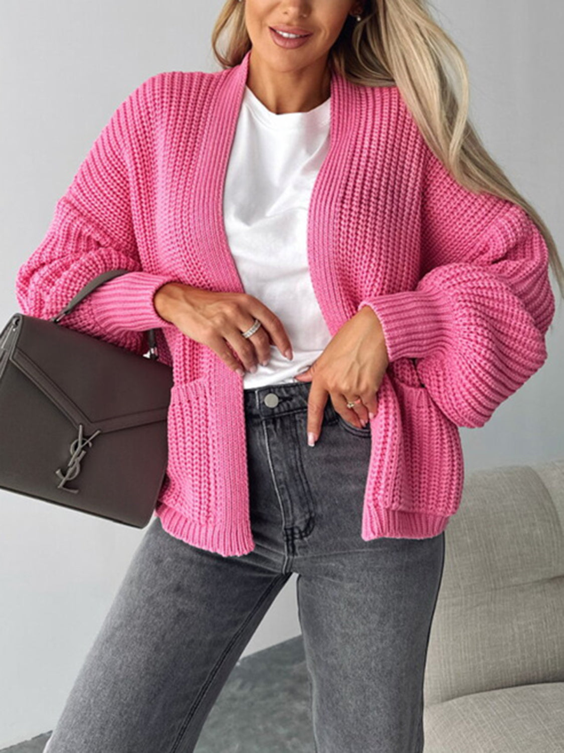 Open Front Dropped Shoulder Cardigan-Angel Casuals