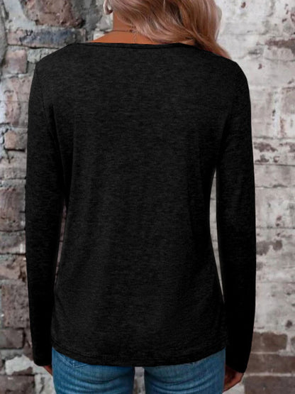 Crisscross V-Neck Long Sleeve T-Shirt-Angel Casuals