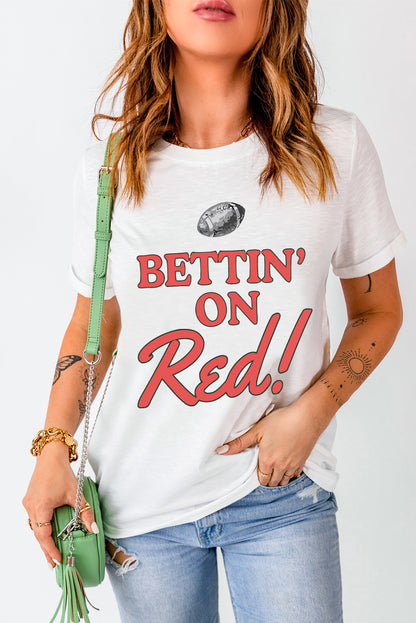 Letter Graphic Round Neck Short Sleeve T-Shirt-Angel Casuals