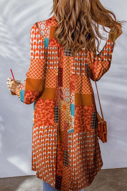 Printed Button Up Long Sleeve Cardigan-Angel Casuals