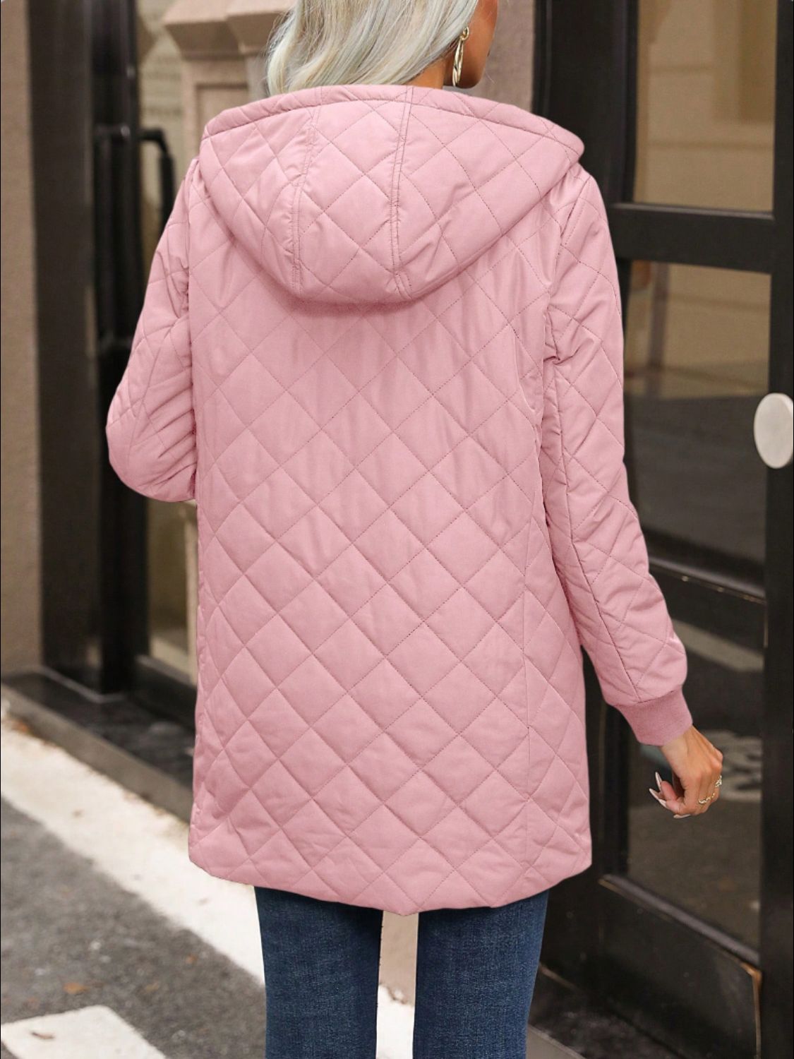 Quilted Zip Up Hooded Jacket with Pockets-Angel Casuals