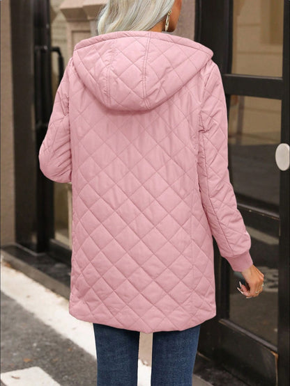 Quilted Zip Up Hooded Jacket with Pockets-Angel Casuals