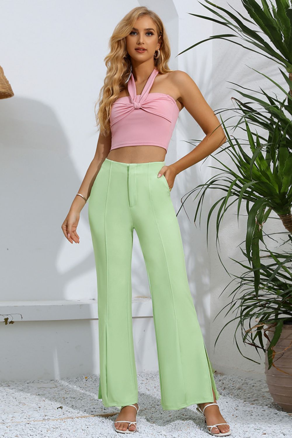 Slit High-Rise Flare Pants-Angel Casuals