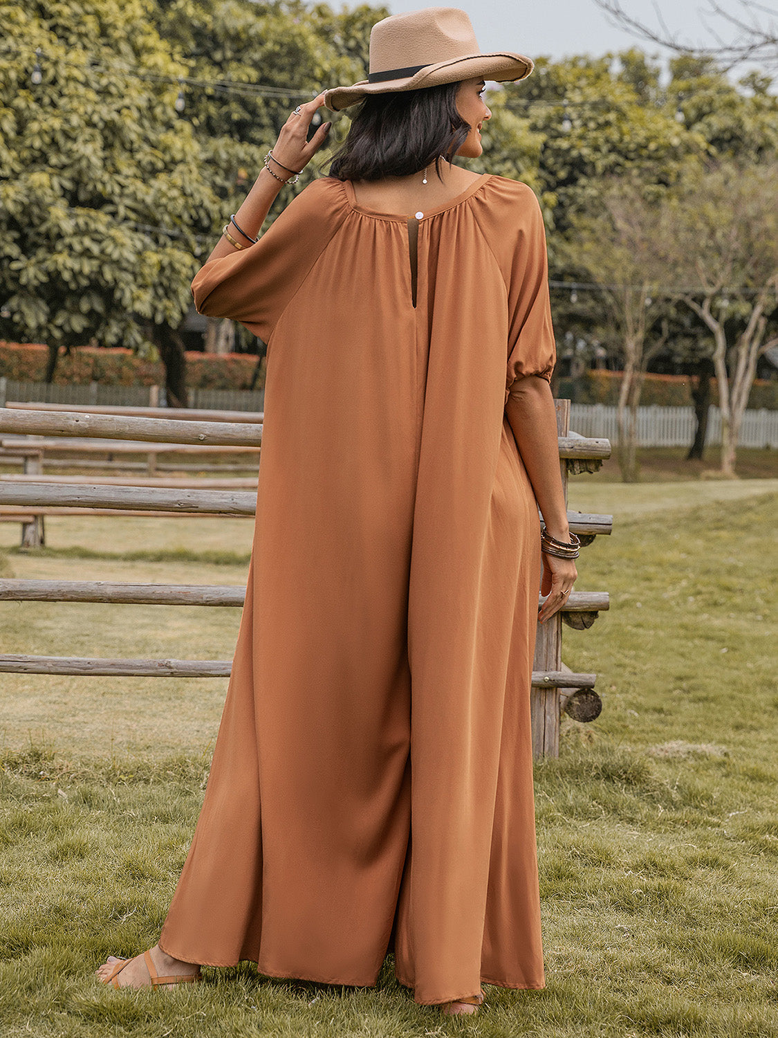 Scoop Neck Half Sleeve Wide Leg Jumpsuit-Angel Casuals